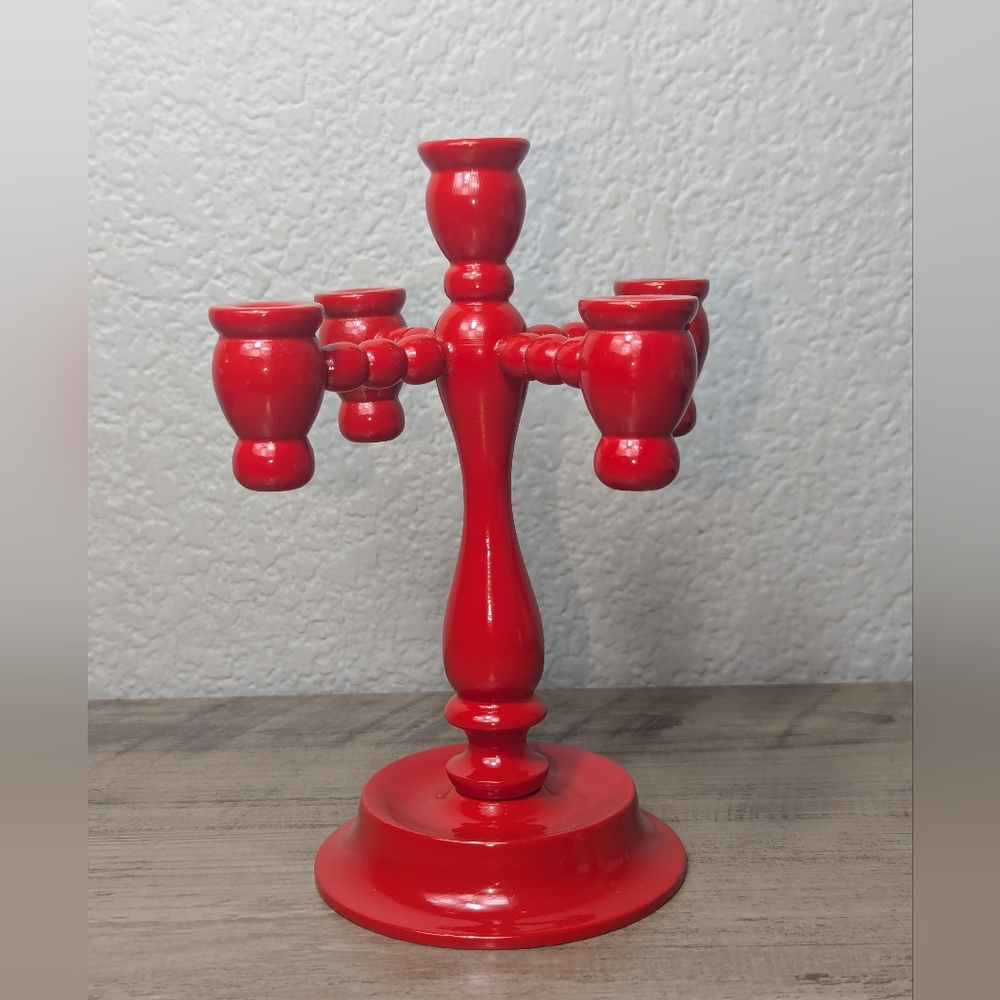 Vintage Swedish Retro Cherry Red Candelabra